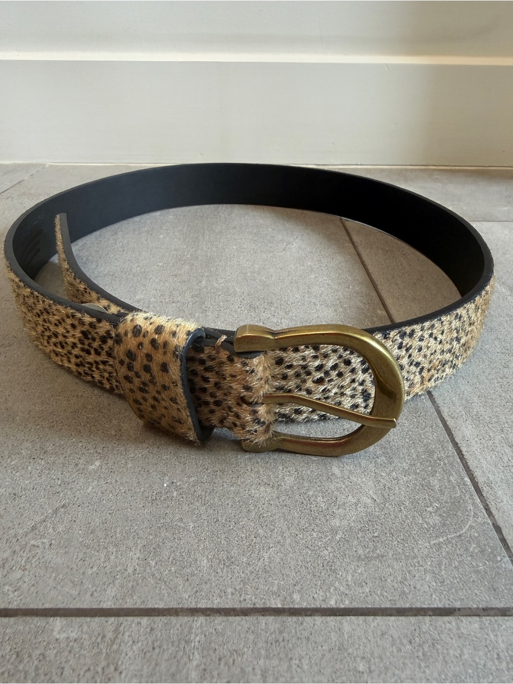 Leopard Print Haircalf Belt with Brass Buckle - Women's Accessory - like new!
